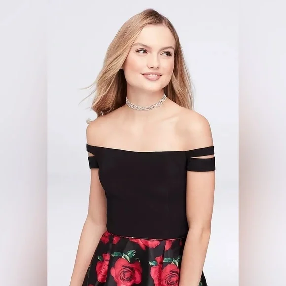 Blondie Nites Split Sleeve Printed Charmeuse Fit Flare Dress Formal Rose Vintage - Picture 3 of 10